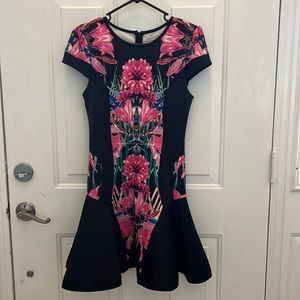 Black and floral dress with flare